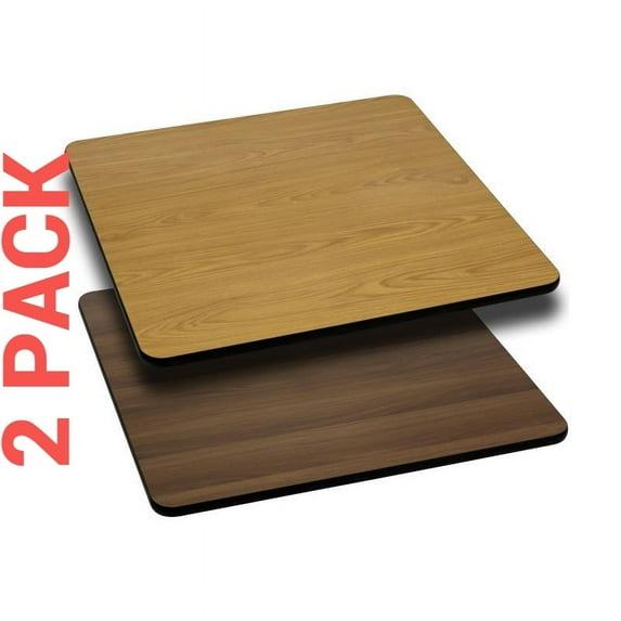 2 PACK 24'' Square Restaurant Table Top with Natural or Walnut Reversible Laminate Top