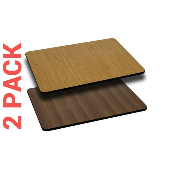 2 PACK 24'' x 42" Rectangular Restaurant Table Top with Natural or Walnut Reversible Laminate Top