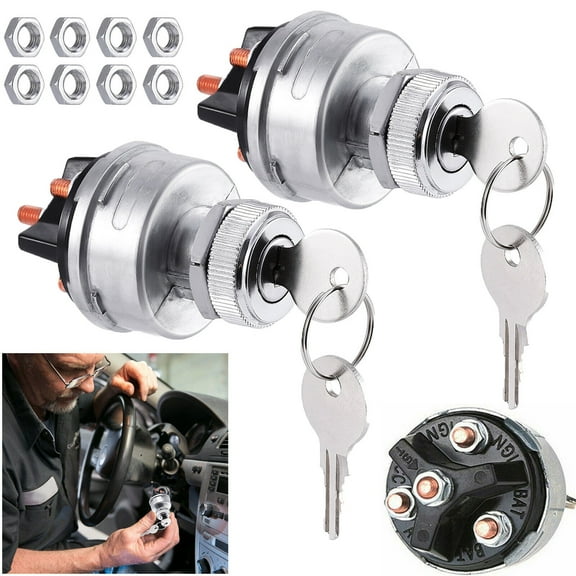 2-PACK / 2PCS Universal Ignition Switch With Key 4 Position 12V For Car Truck Tractor