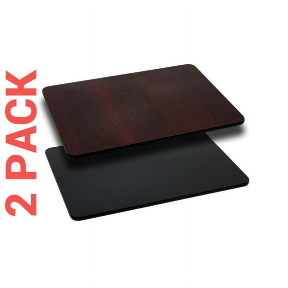 2 PACK 30'' x 60" Rectangular Restaurant Table Top with Black or Mahogany Reversible Laminate Top