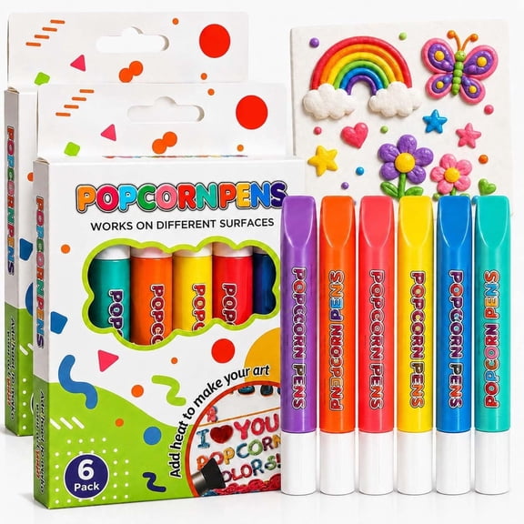 2 PACK 3D Relief Art Pens, Popcorn Puffy Paint Pens, Magic 3D Drawing Markers for DIY Crafts, Greeting Cards, Scrapbooking & Multi-Surface Artwork