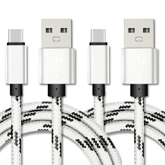 2-PACK 3FT USB Type C Cable, Fast Charger, USB-A to USB-C Charging Cord, Nylon Braided, Compatible with Samsung Galaxy S23, S22, S21, S20, S10, S9, Note20 10 9, Universal USB-C Charger, White