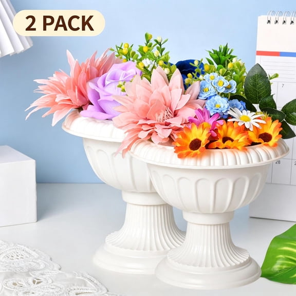2 PACK 6.2in White European Roman Style Split Half Plastic Flower Pot, Decorative Planter for Artificial Floral Arrangement Indoor Home Tabletop Garden Decor