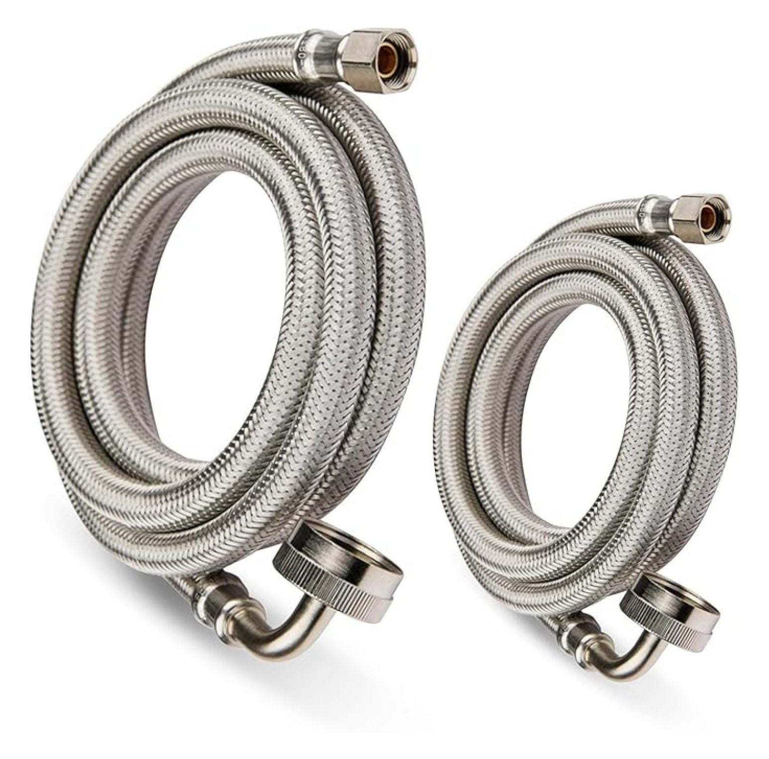 2-PACK 6 FT Stainless Steel Dishwasher Hose with 90 Degree FGH Elbow, 3/8" Comp x 3/4” FHT Water Supply Line