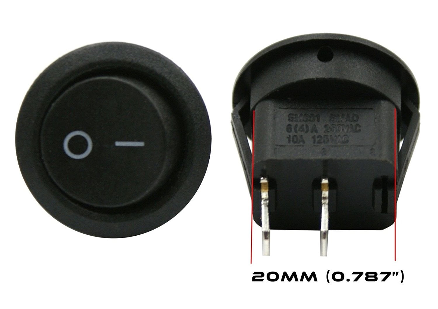 2 PACK 6A 250V 10A 125V SPST ON/OFF 2 POSITION MINI ROUND ROCKER SWITCH ...