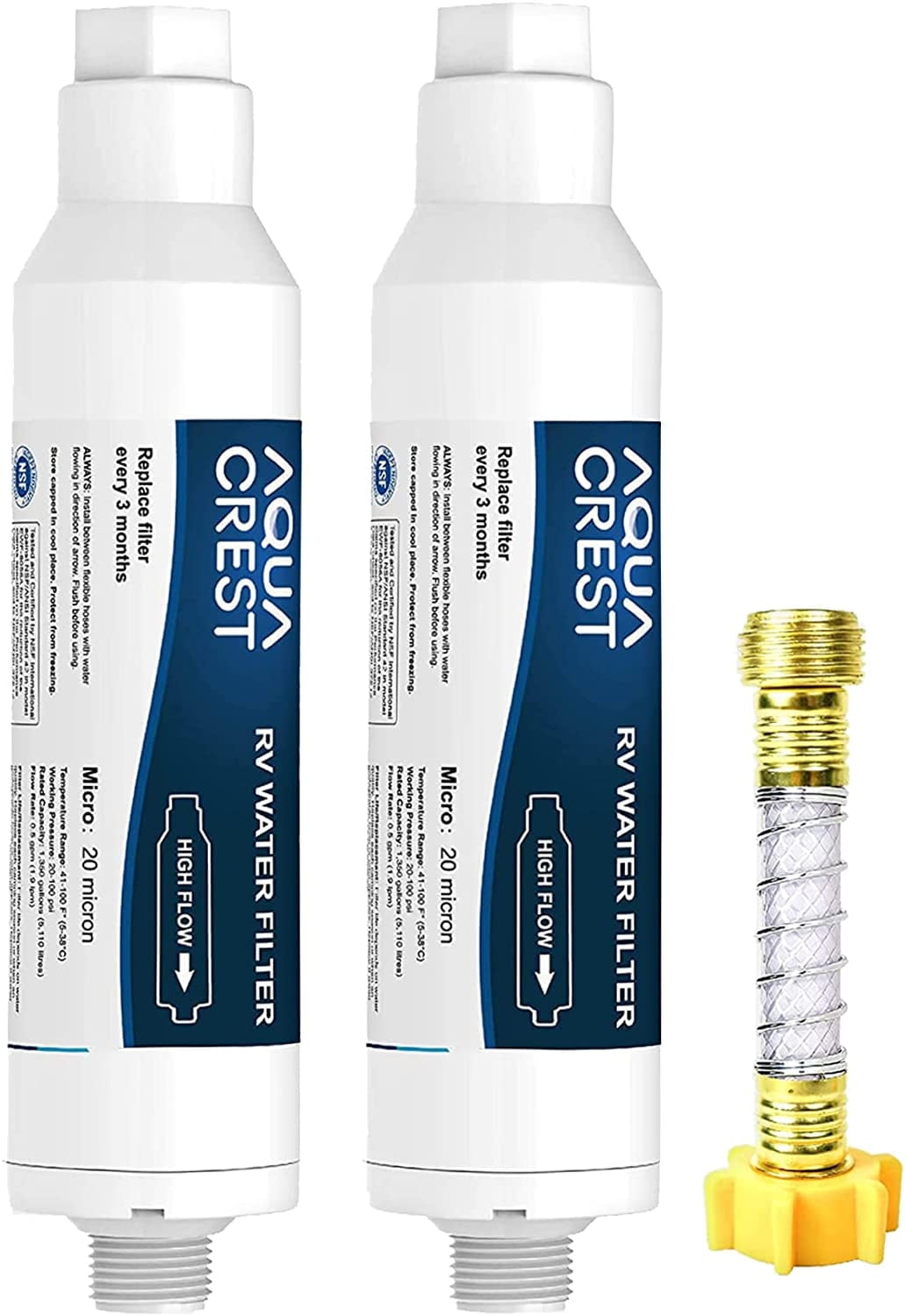 Aqua Crest RV Inline Water Filter with Hose Protector, 2 Pack