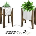thumbnail image 1 of 2 PACK Adjustable Plant Stand Indoor, Bamboo Mid Century Modern Plants Stands, Corner Flower Holder for Living Room, Fits 8 to 12 Inches Pots, (Pot & Plant Not Included)(Walnut), 1 of 7