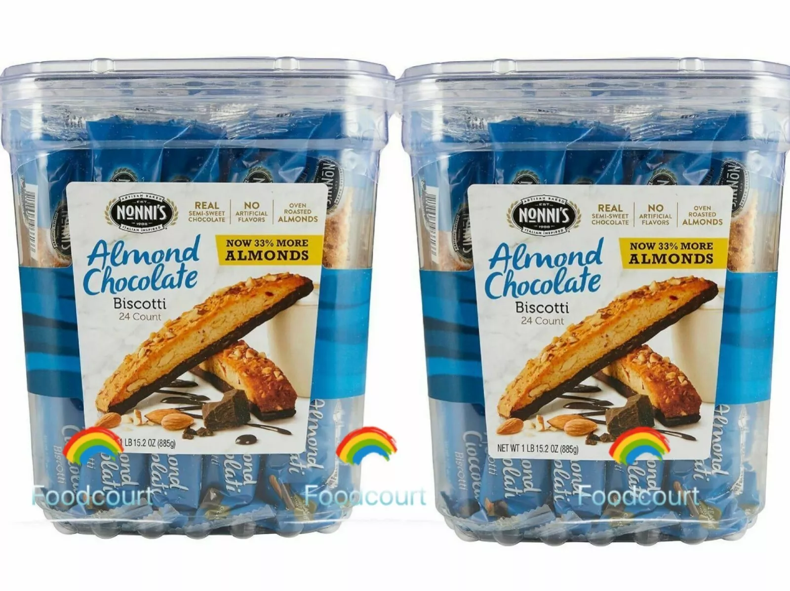 2 PacksAlmond Dark Chocolate Biscotti 24 ct 1 LB 15.2 oz Each Pack