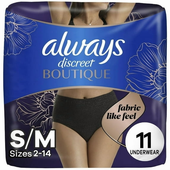 (2 PACK) Always Discreet Boutique Incontinence and Postpartum Underwear for Women, Maximum Protection, S/M, Black, 11 Count