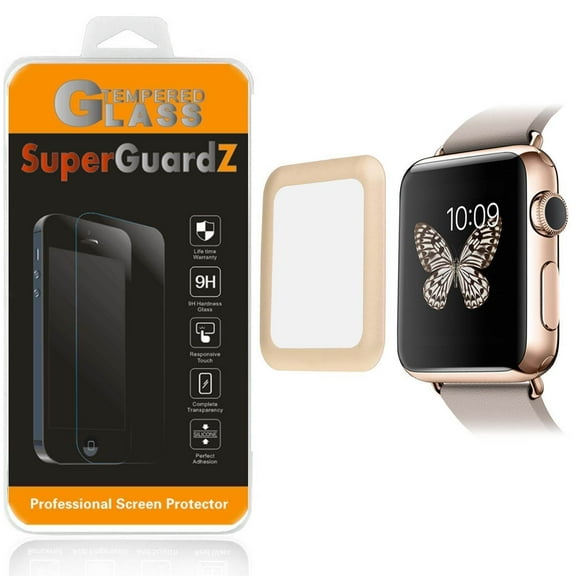 [2-PACK] For Apple Watch Series 2 38 mm - SuperGuardZ 3D Curved FULL COVER Tempered Glass Screen Protector, Full Screen Coverage, Edge-To-Edge Protection [Gold]
