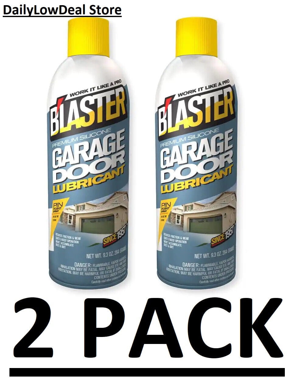 2 PACK BLASTER Premium Silicone Garage Door Lubricant Spray 9.3 Oz