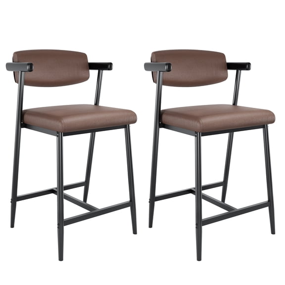 2 PACK Bar Stools with Arms, 26" Counter Height Barstools Set with Wood Back & Footrest, 2-Piece Modern Metal Bar Stools, Wide Seat for Counter Bar