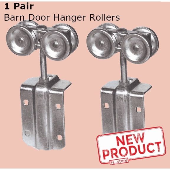 2 PACK Barn Door Hanger Rollers Sliding Box Rail Track Plated Steel Silver NEW