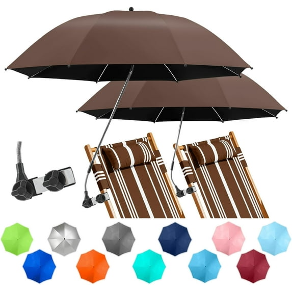2 PACK Beach Umbrella with Clamp, 360 ° Adjustable Umbrellas for Chair ...