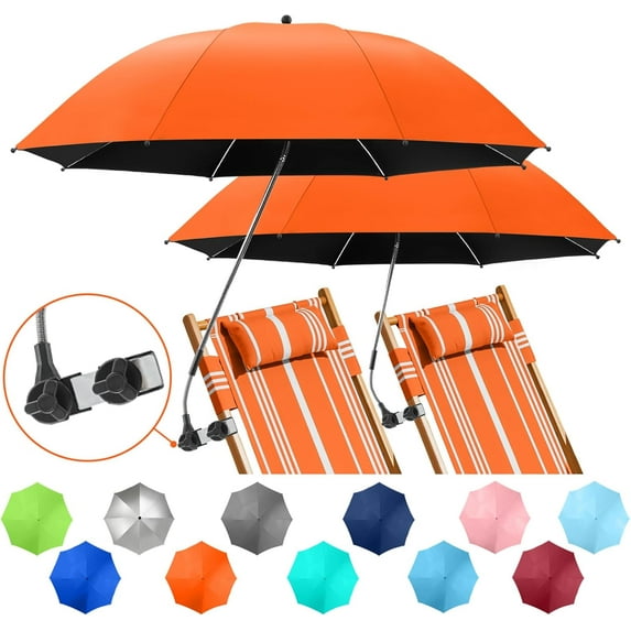 2 PACK Beach Umbrella with Clamp, 360 ° Adjustable Umbrellas for Chair ...