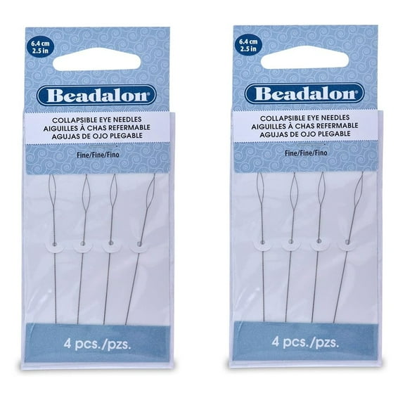 2-PACK - Beadalon Collapsible Eye Needles 2.5", 4/pkg - Fine