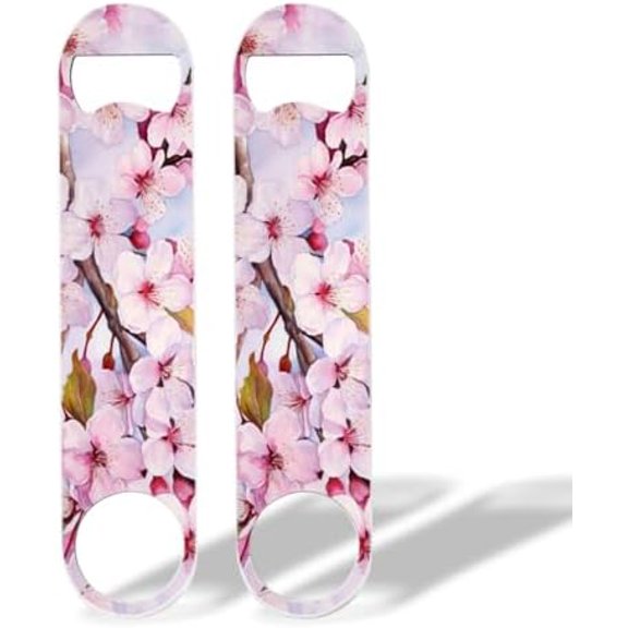 2 PACK Beer Bottle Opener, Stainless Steel Flat Bottle Openers,7 inch Metal Decor,Cherry Blossoms With Pink Petals