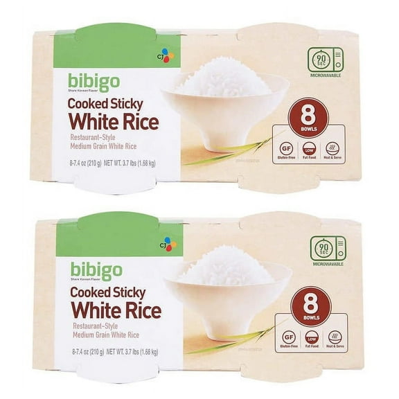 2 PACK | Bibigo Cooked Sticky White Rice, 7.4 oz, 8-count