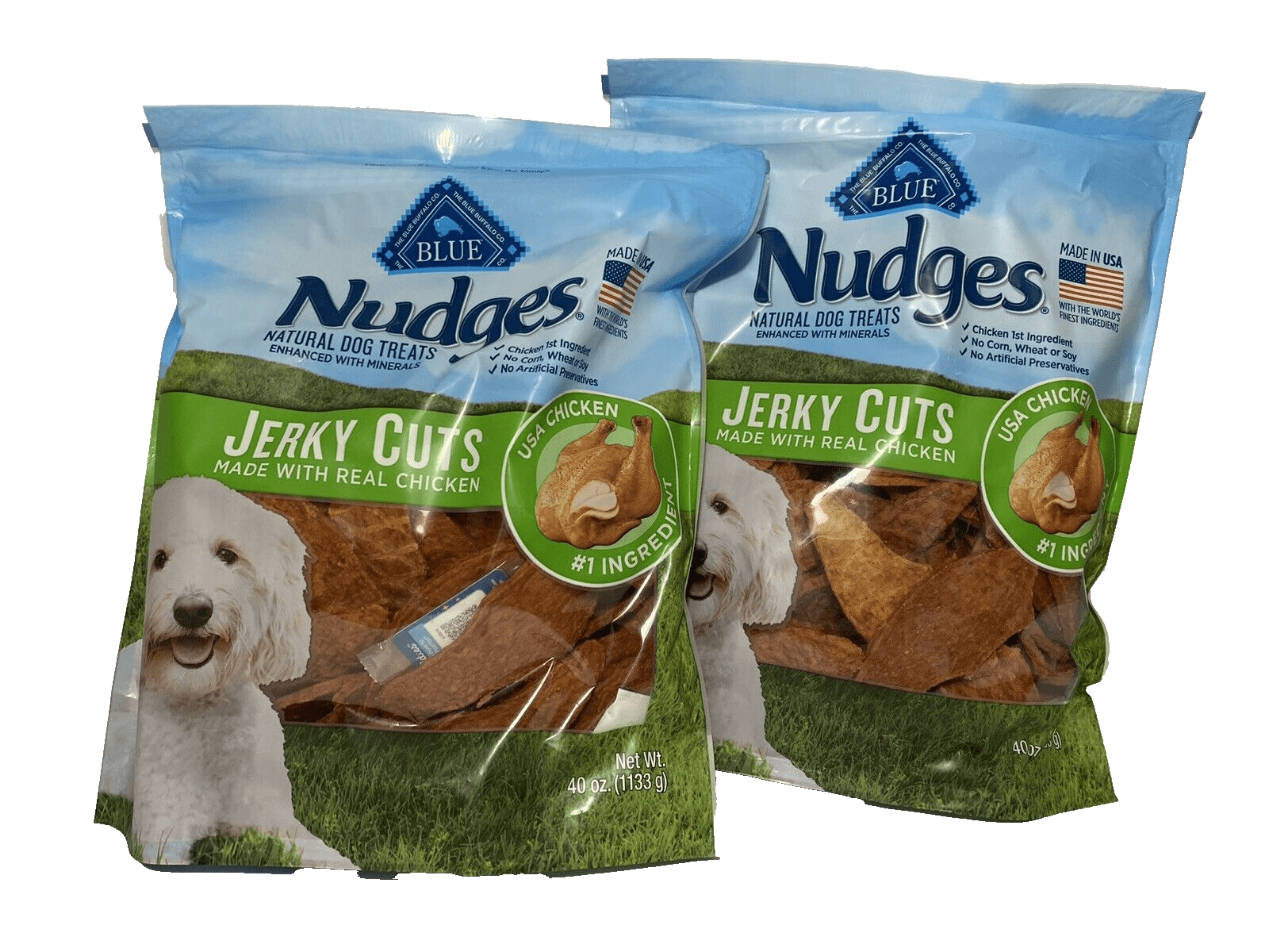 2 PACK Blue Buffalo Nudges Natural Jerky Cut Dog Treats Chicken