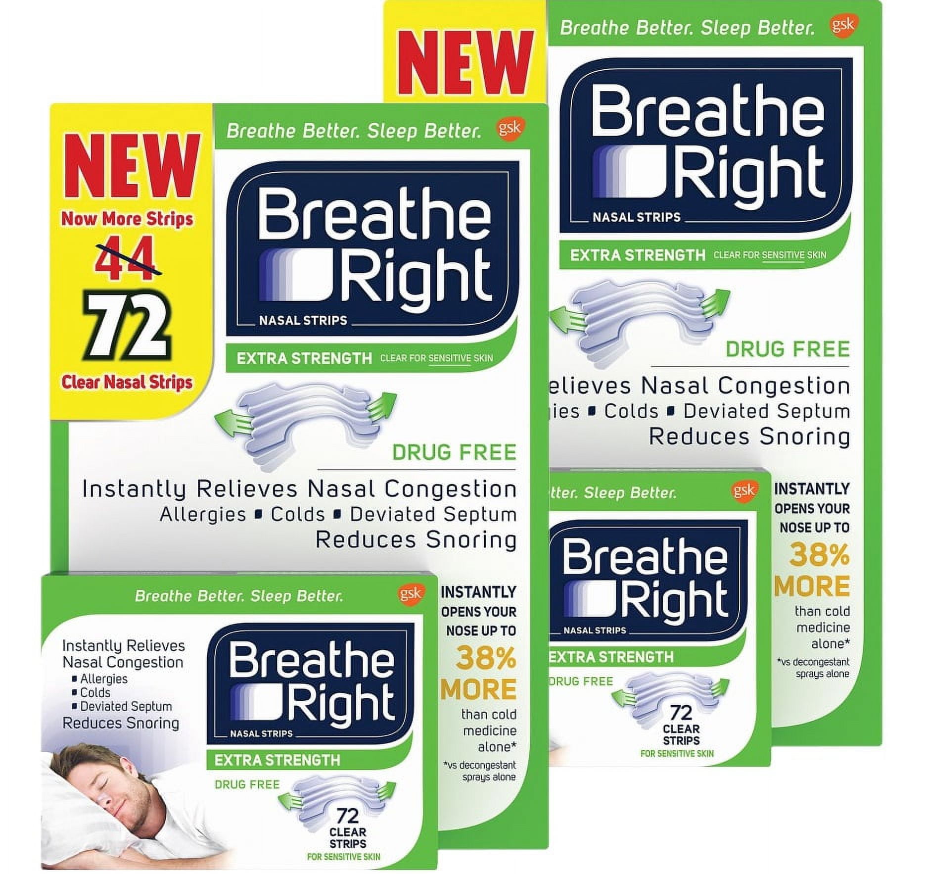 Breathe Right Extra Strength Nasal Strips, 72 Strips 