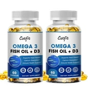 （2 PACK) Fish Oil 1200mg Per Serving Softgels,  Easy to Swallow Omega 3 Fish Oil Supplements with Vitamin, Rich in EPA & DHA - 240 Capsules by Catfit
