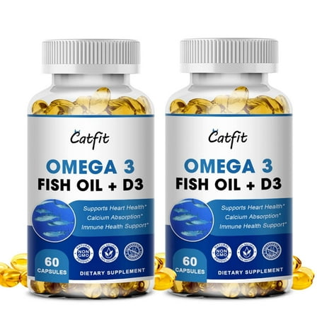 （2 PACK) Fish Oil 1200mg Per Serving Softgels,  Easy to Swallow Omega 3 Fish Oil Supplements with Vitamin, Rich in EPA & DHA - 240 Capsules by Catfit