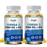 （2 PACK) Fish Oil 1200mg Per Serving Softgels,  Easy to Swallow Omega 3 Fish Oil Supplements with Vitamin, Rich in EPA & DHA - 240 Capsules by Catfit