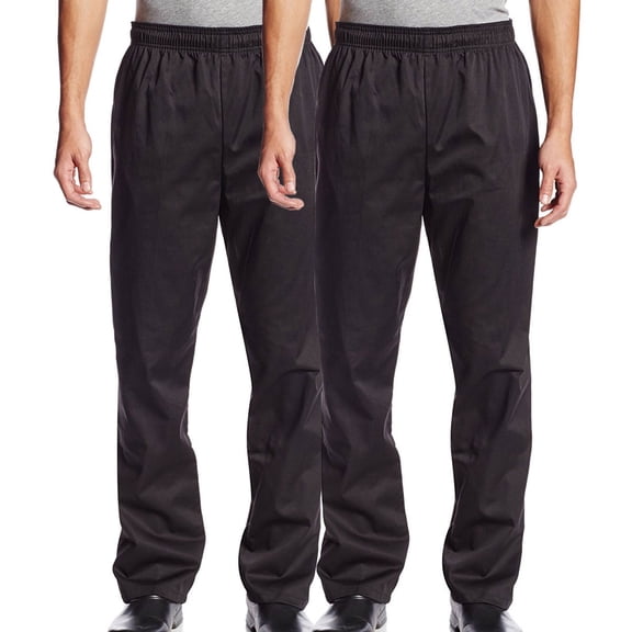 2-PACK Chef Code Baggy Chef Pants with Wide 2" Elastic Waist, Black, 2XL
