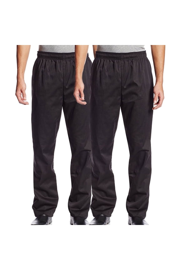 2-PACK Chef Code Baggy Chef Pants with Wide 2" Elastic Waist, Black, 3XL