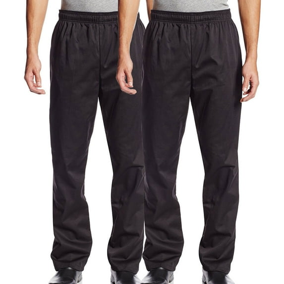2-PACK Chef Code Baggy Chef Pants with Wide 2" Elastic Waist, Black, L