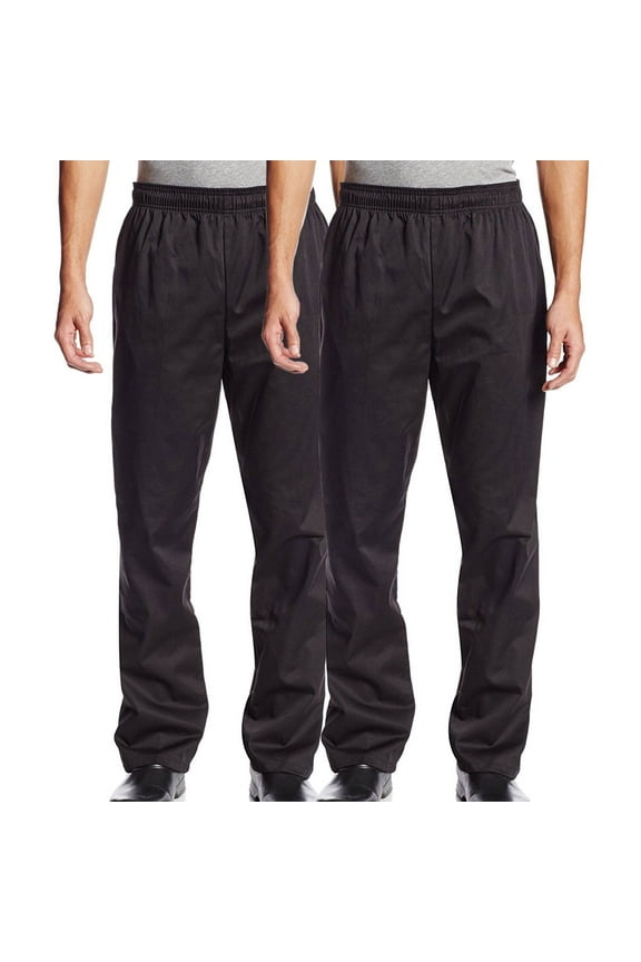 2-PACK Chef Code Baggy Chef Pants with Wide 2" Elastic Waist, Black, XL