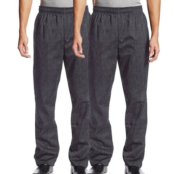 2-PACK Chef Code Baggy Chef Pants with Wide 2" Elastic Waist, Charcoal, S