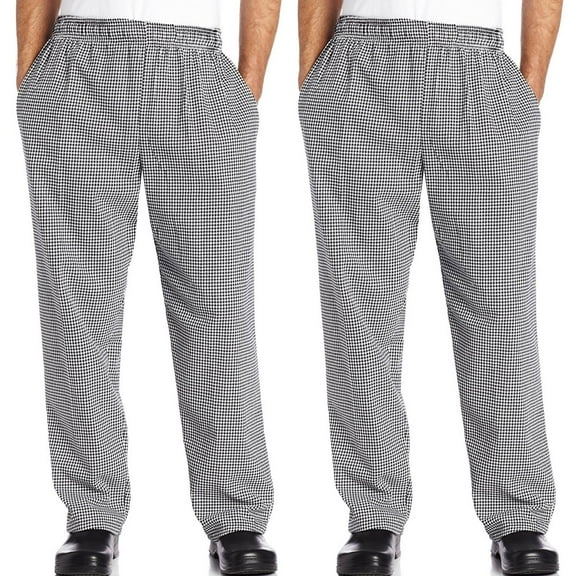 2-PACK Chef Code Baggy Chef Pants with Wide 2" Elastic Waist, Houndstooth, L