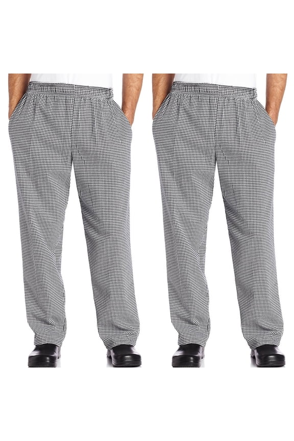 2-PACK Chef Code Baggy Chef Pants with Wide 2" Elastic Waist, Houndstooth, S