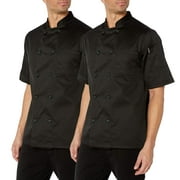 2-PACK Chef Code Basic Short Sleeve Chef Coat with Pearl Buttons, Black, L