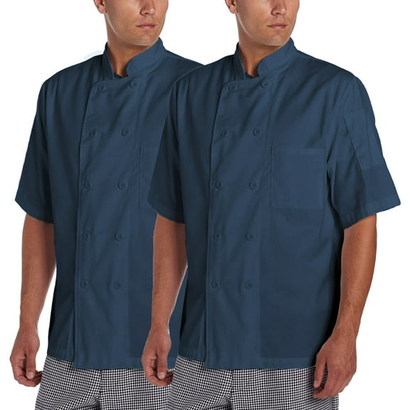 2-PACK Chef Code Basic Short Sleeve Chef Coat with Pearl Buttons, Chef Jacket, Navy, 2XL