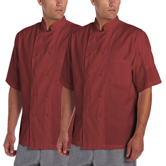 2-PACK Chef Code Basic Short Sleeve Chef Coat with Pearl Buttons, Chef Jacket, Red, 5XL
