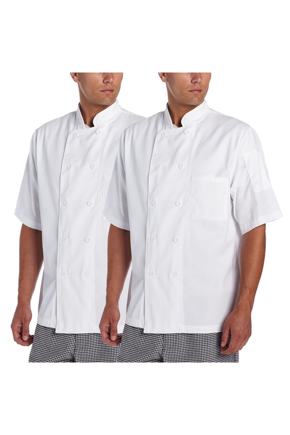 2-PACK Chef Code Basic Short Sleeve Chef Coat with Pearl Buttons, Chef Jacket, White, 2XL