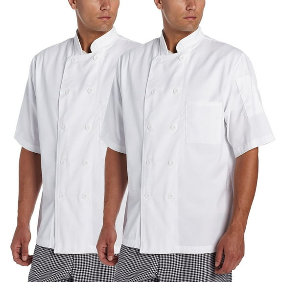 2-PACK Chef Code Basic Short Sleeve Chef Coat with Pearl Buttons, Chef Jacket, White, M