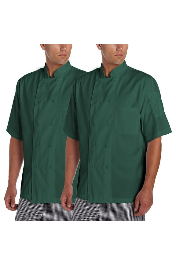 2-PACK Chef Code Basic Short Sleeve Chef Coat with Pearl Buttons, hunter, L