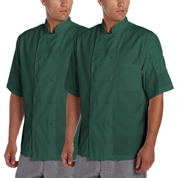 2-PACK Chef Code Basic Short Sleeve Chef Coat with Pearl Buttons, hunter, XL