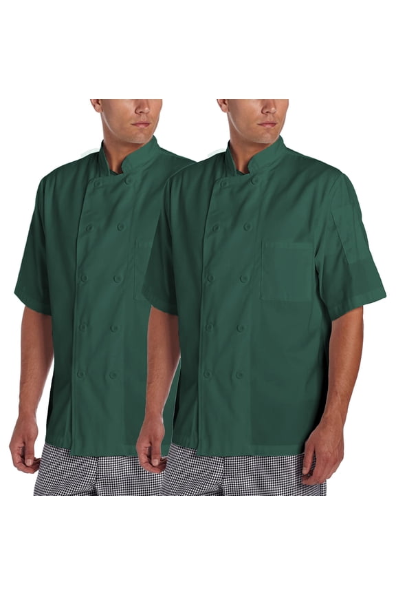 2-PACK Chef Code Basic Short Sleeve Chef Coat with Pearl Buttons, hunter, XL