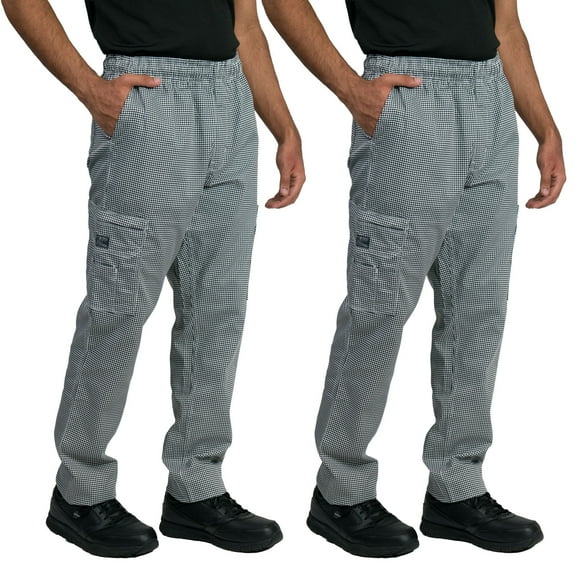 2-Pack Chef Code Modern Slim Fit Chef Pants with Zipper Cargo Pockets, Elastic Waist, Houndstooth, 5XL