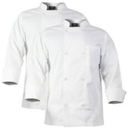 2-PACK Chef Code Chef Coat with 8 Pearl Buttons, Double Breasted Front, White, L
