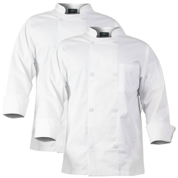 2-PACK Chef Code Chef Coat with 8 Pearl Buttons, Double Breasted Front, White, XL