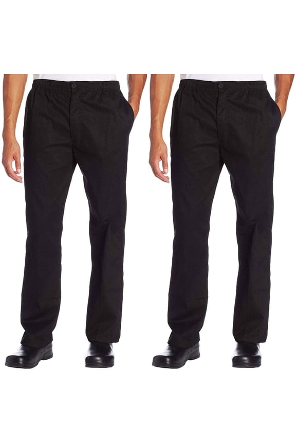 2-PACK Chef Code Classic Trouser Chef Pant - Elastic Waist with Button and Zipper, Black, 4XL