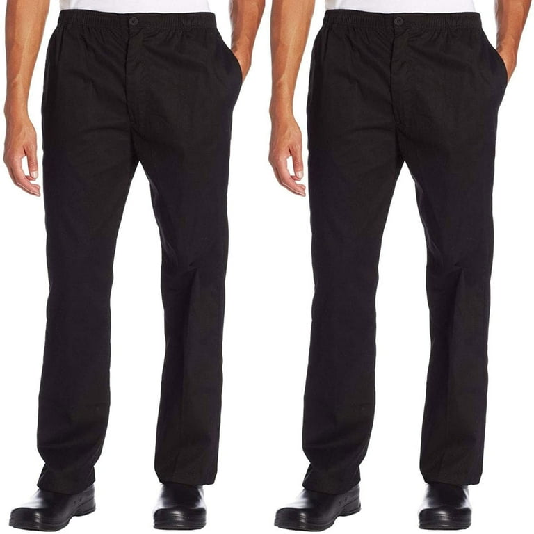2 PACK Chef Code Classic Trouser Chef Pant Elastic Waist with Button and Zipper Black XL