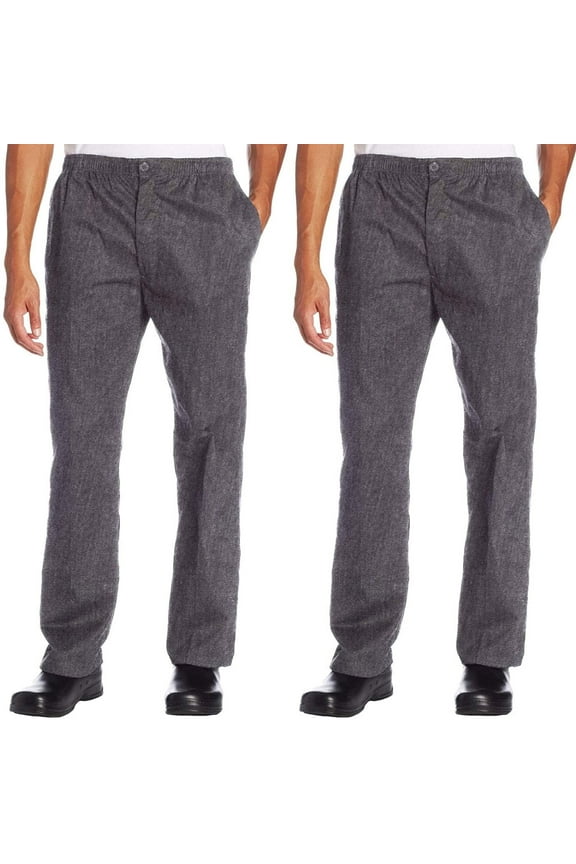 2-PACK Chef Code Classic Trouser Chef Pant - Elastic Waist with Button and Zipper, Charcoal, XL