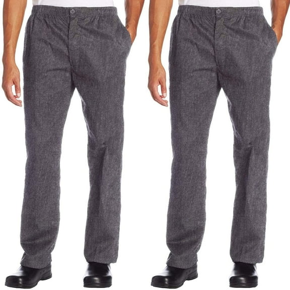 2-PACK Chef Code Classic Trouser Chef Pant - Elastic Waist with Button and Zipper, Charcoal, XL