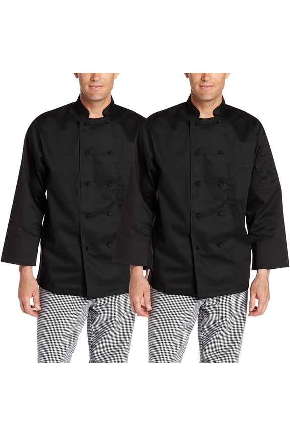 2-PACK Chef Code Francesco Classic Chef Coat with Cloth Knot Buttons, Black, M